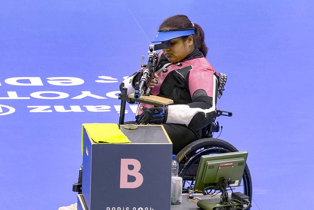 | Photo: PTI : Paris Paralympics 2024: Mona Agarwal competes in Women's 10m air rifle (SH1) shooting